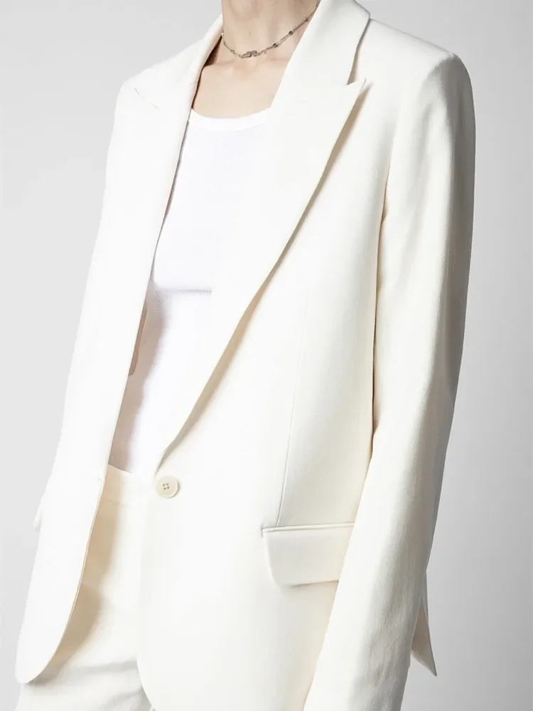

Zadigant 2023 Autumn Winter New Women Back Both Sides Split Acetic Blending Long Sleeve Coat