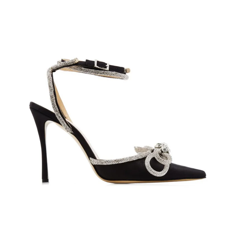 2023 Crystal Women Pumps Sexy Ankle Strap Rhinestones Bowknot Wedding High Heels Fashion Summer Party Shoes Wedding Pumps