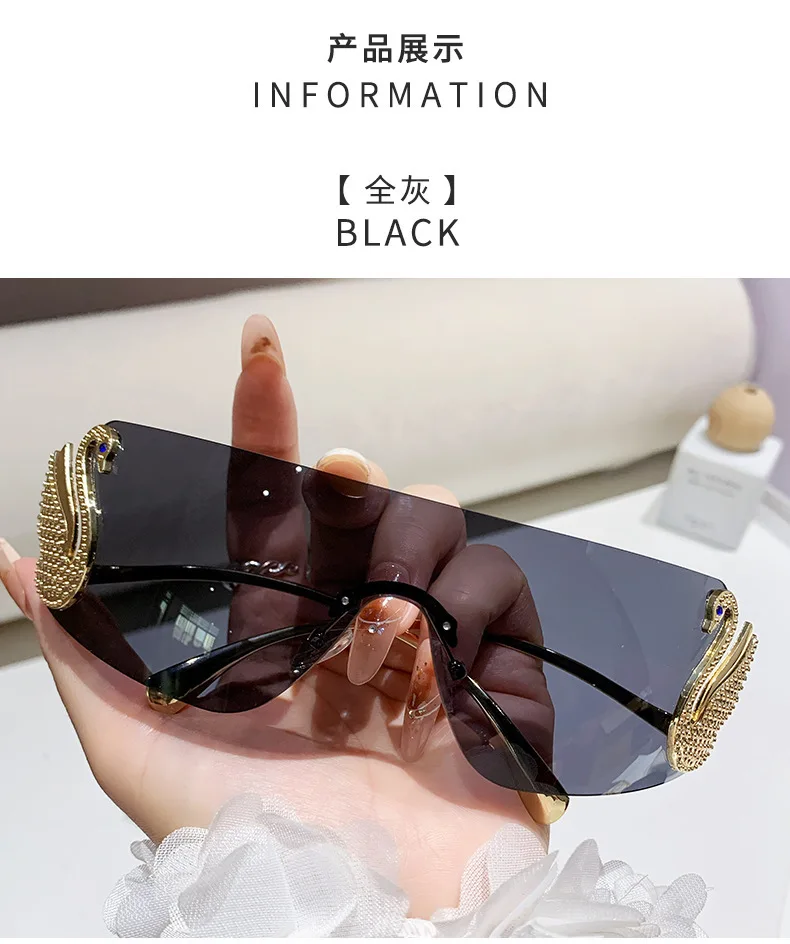 Trendy Y2K 2025 Women's Oversized Rimless Sunglasses Fashion Inlay Gradient Anti-Reflective UV400 Sun Shades Eyewear Gafas