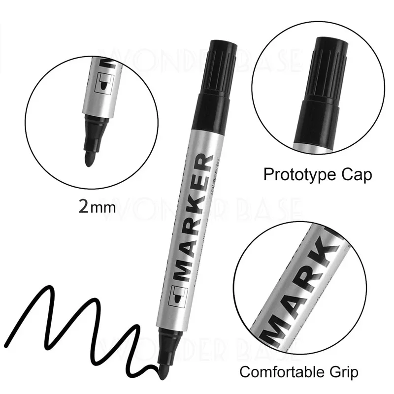 Permanent Art Marker Pen Fine Point Waterproof Quick Drying Ink Black Blue Red 2mm Oil-based Ink Marker Pens 3/6/12Pcs/Set