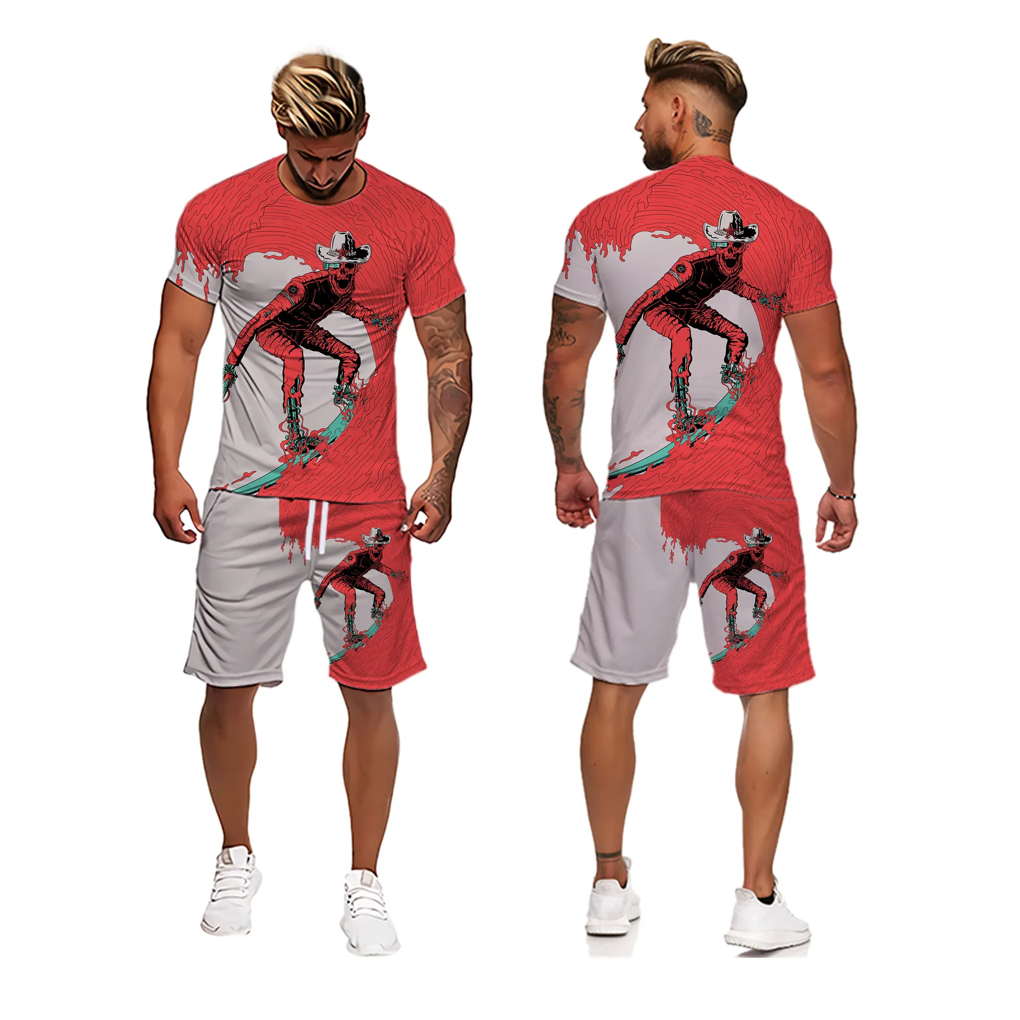 

2022 New Skull Men T Shirt+Shorts Sets Summer Sportswear Jogging Pants T-Shirt Fashion Casual Harajuku Tops Sports 2 Piece