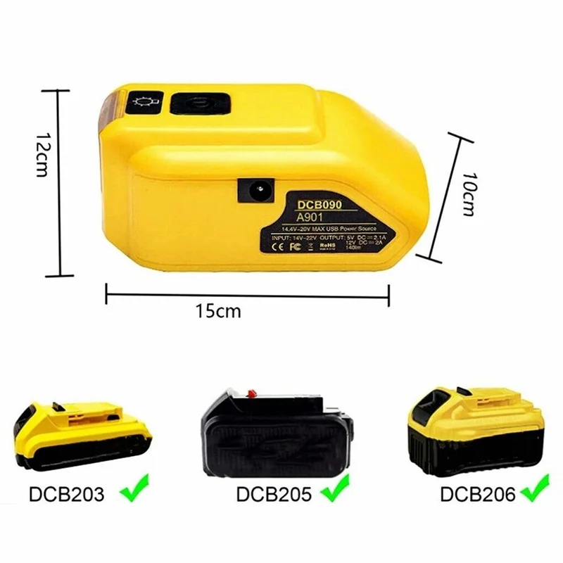 Dcb090 Stromquellen wandler für Dewalt 20V max 18V Lithium batterie dcb203 Adapter ladegerät mit Dual-USB und 140lm LED-Licht