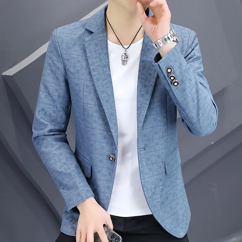 High Quality Fashion Handsome 2025 New Spring and Autumn Suits for Men Young Slim Small Suit Formal Single West Plaid Coat