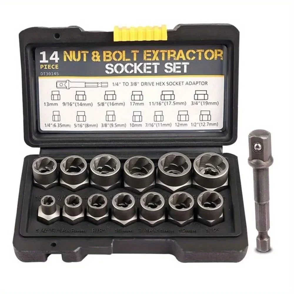 2026 14Pcs Stripped Lug Nut Remover with Hex Adapter Extraction Socket Set Impact Bolt & Nut Remover Removing Bolts and Nuts