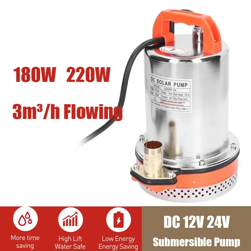 

180W 220W DC Submersible Pump Household Agricultural 12V/24V Battery Pump High Lift 10M Well Water Pump