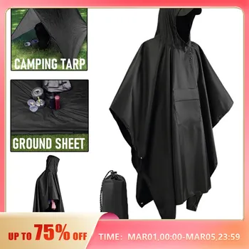 3 In 1 Outdoor Military Raincoat Hooded Sleeve Waterproof Rain Poncho Motorcycle Rain Cover Camping Hiking Travel Rainwear Tent