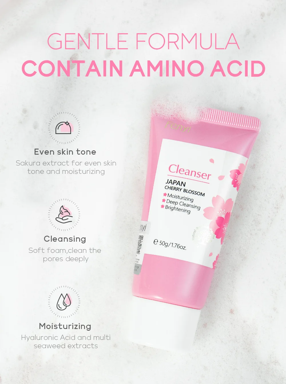 LAlKOU Sakura Gentle Facial Foaming Cleanser Shrink Pores Deep Clean Oil Control Reduce Blackhead Moisturizing Facial Skin Care 5