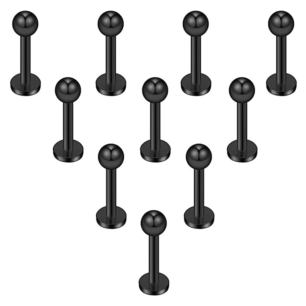 Black Titanium Anodized Stainless Steel Ball Labret Monroe Lip Ring/Tragus/Helix/Cartilage Earring Stud Barbell 10PCS piercing jewelry,body piercing earrings,ear piercing jewelry,metal jewelry,body piercing jewelry,body jewelry