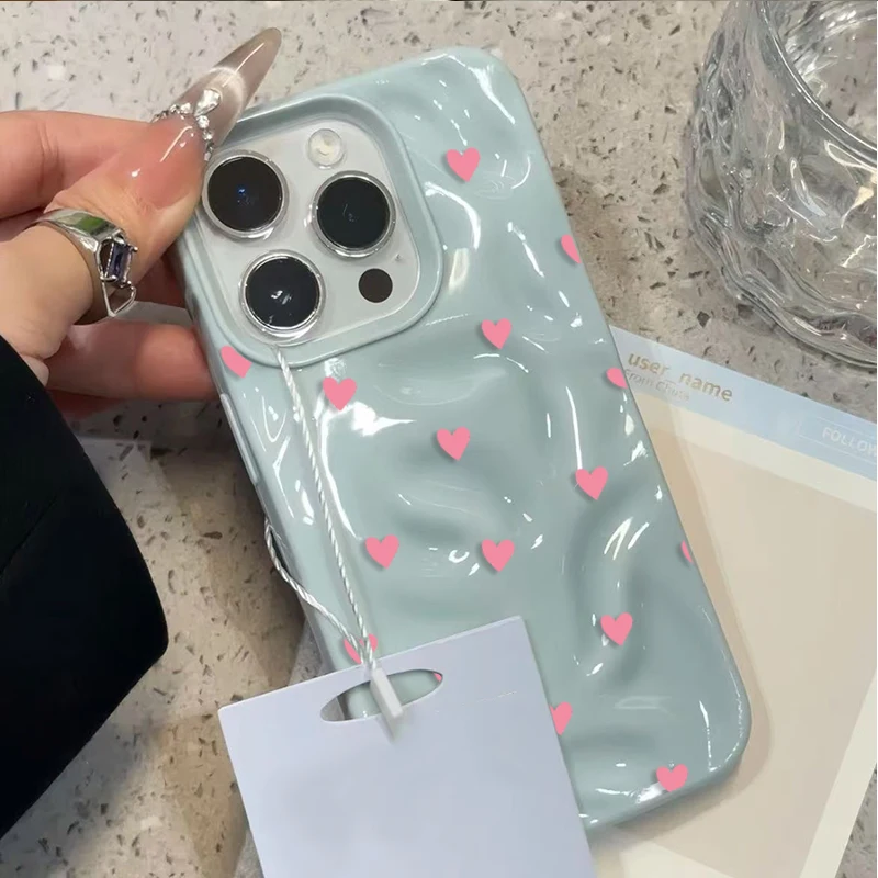 Charming Pink Heart Shockproof Phone Case - Soft Protective Cover in Air Blue and Pink