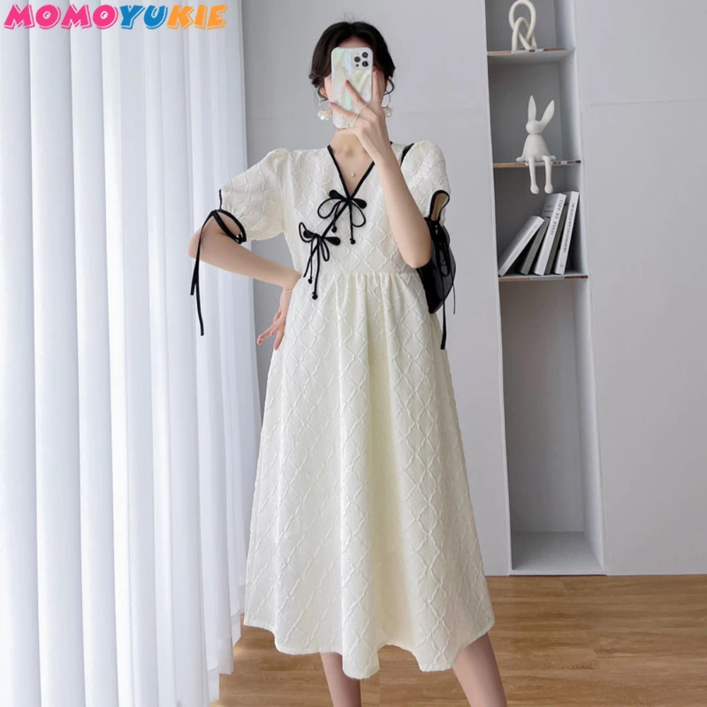 

2022 Summer Korean Fashion Maternity Dress Chic Ins Elegant A Line Clothes for Pregnant Women OL Ladies Pregnancy Clothing