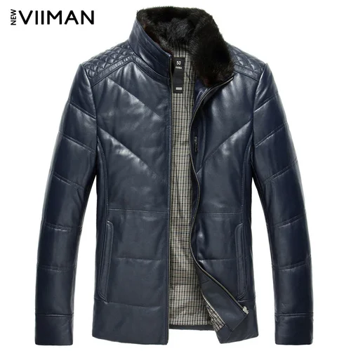 

Leather Winter Real Jacket Men Blue 100% Sheepskin Coat Men Leather Jacket Mink Fur Collar 2023 New Cuero Genuino 0158 Pph354