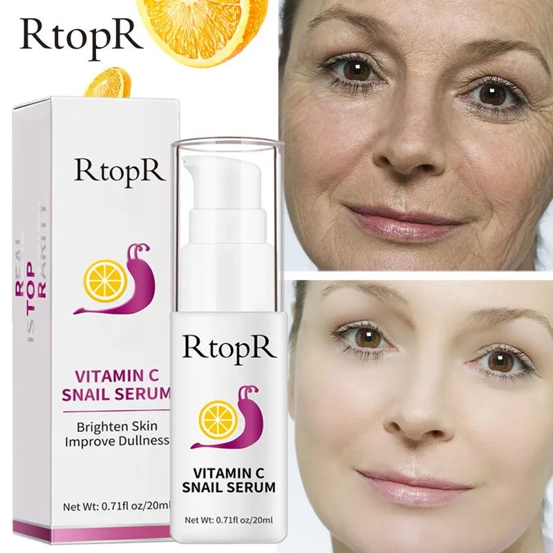 Sérum visage anti-rides raffermissant réparation éclat traitement essence escargot VC collagène riche en vitamine C produits de soins de la peau_voghion.com
