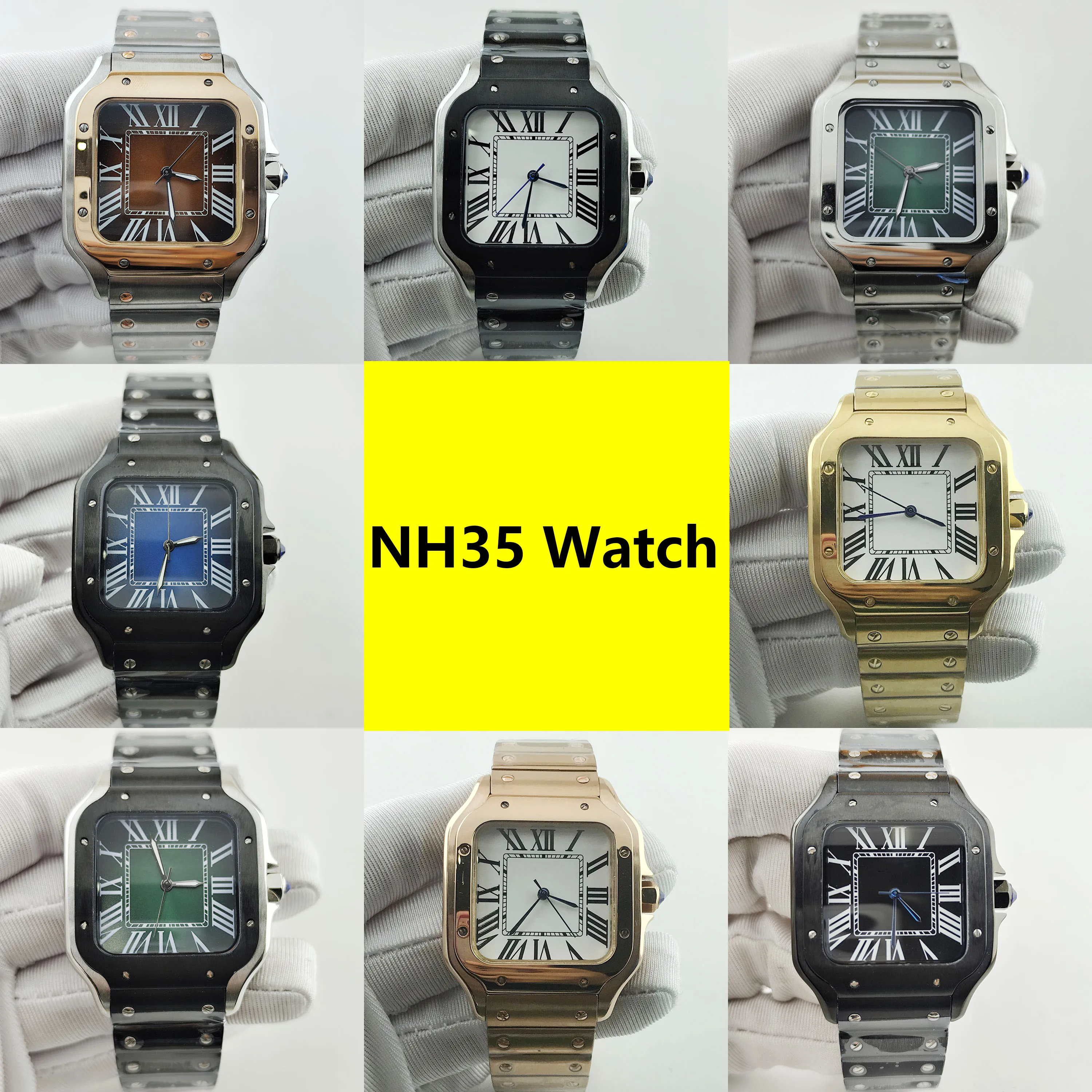 

NH35 Case Square Case Man's watch Folding Buckle Roma Dial stainless steel Mechanical Wristwatches NH35 movement watch