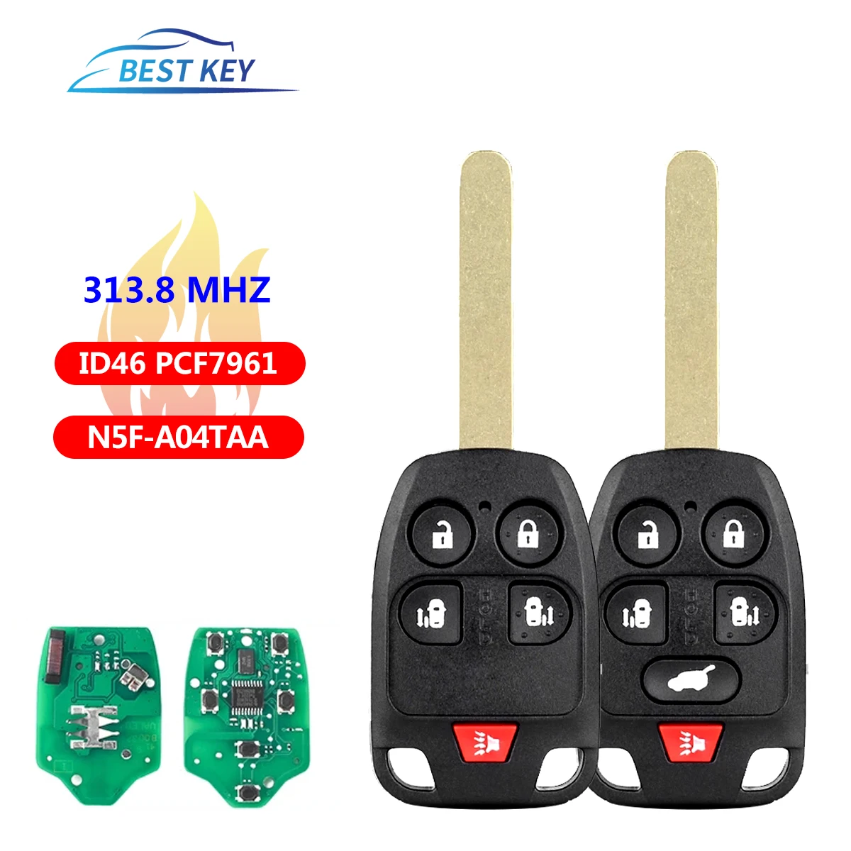 BEST KEYFor Honda Odyssey 2011 2012 2013 2014 Remote Car Key 313.8MHz ID46 PCF7961 Chip 5/6 Buttons N5F-A04TAA 4+1/5+1 Buttons