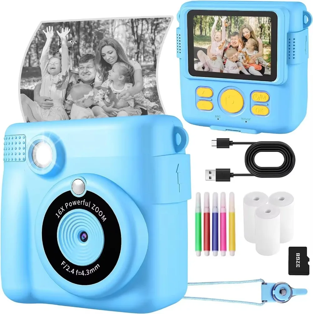 Digital Camera Instant Print Camera for Kids Mini Polaroid Camera Thermal Print Instant Photography Gift for Children Birthday Gift Kids