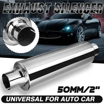 2 "50mm Universal Car Resonator ท่อไอเสียท่อสแตนเลสท่อไอเสียท่อไอเสียหลอด Silencer ยาว 16 นิ้ว 1
