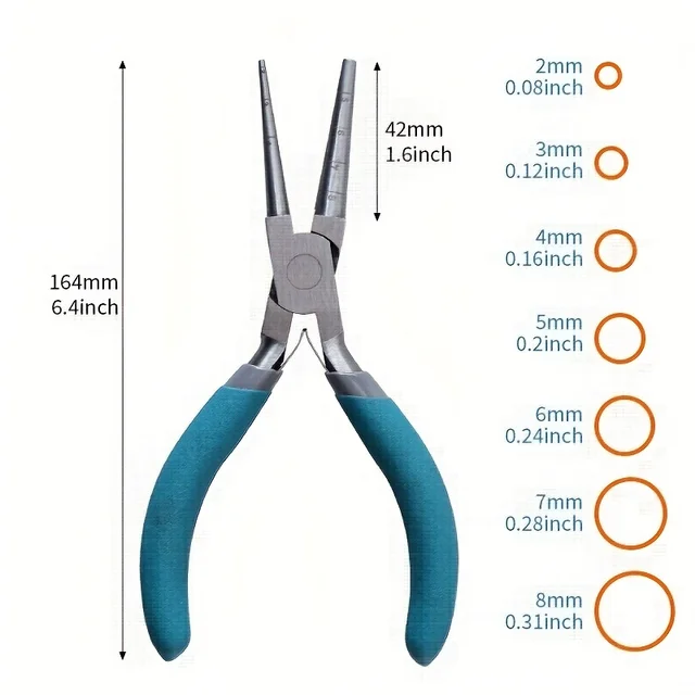 Pinze Per Gioielli 6 In 1 - Becchi Rotondi, Per Avvolgimento Cavi E Creazione Anelli, Impugnatura Gomma - Foto 5