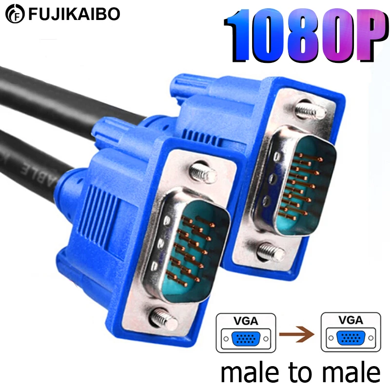 VGA 케이블 수-수 어댑터 와이어 편조 차폐 VGA-VGA, PC HDTV 모니터 프로젝터 VGA 비디오 연장 케이블, 1080P