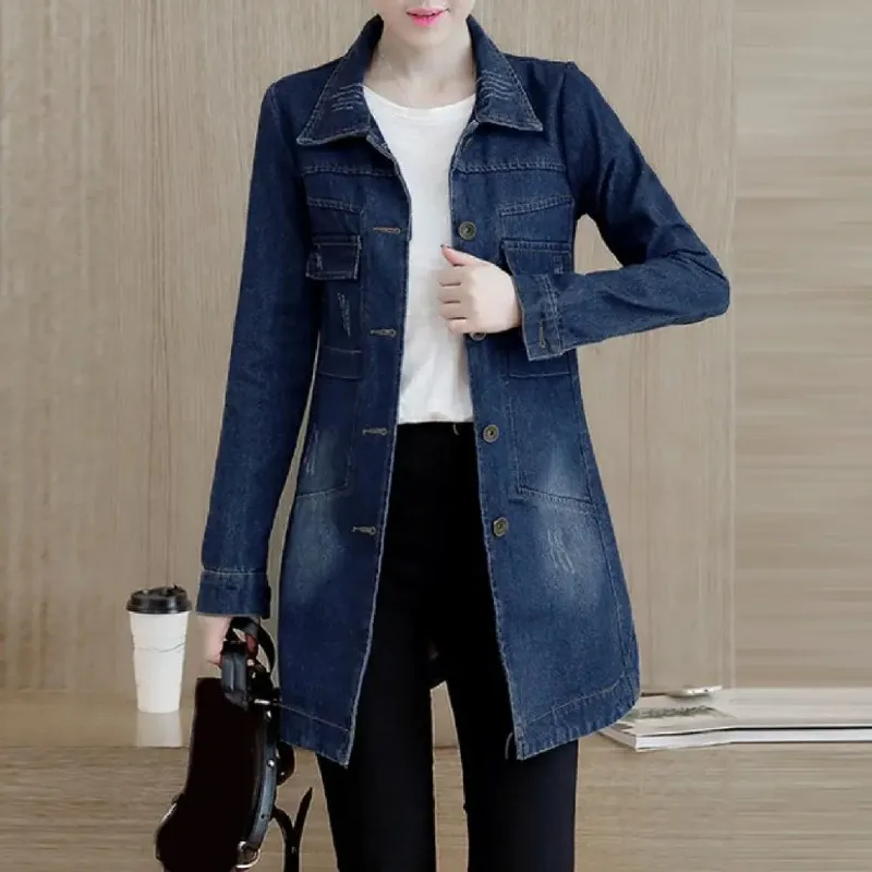 Trending Products Large Size Trench Coat Women Outerwear Denim Jacket Embroidery Autumn Clothing European Fashion 2024