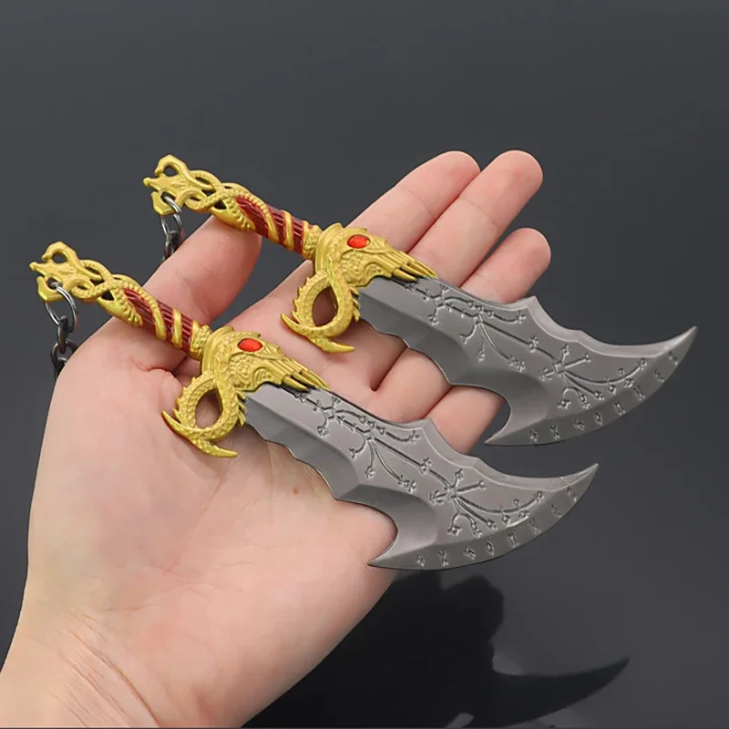 God of War Ragnarok Kratos Weapon Blades of Chaos Runic Double Blade 15cm Game Metal Weapon Model Sword Samurai Gifts Toys Boys brotherhood of blades movie peripherals xiu chun blade 21cm 1 1 replica model katanas metal tactical knife military toys swords