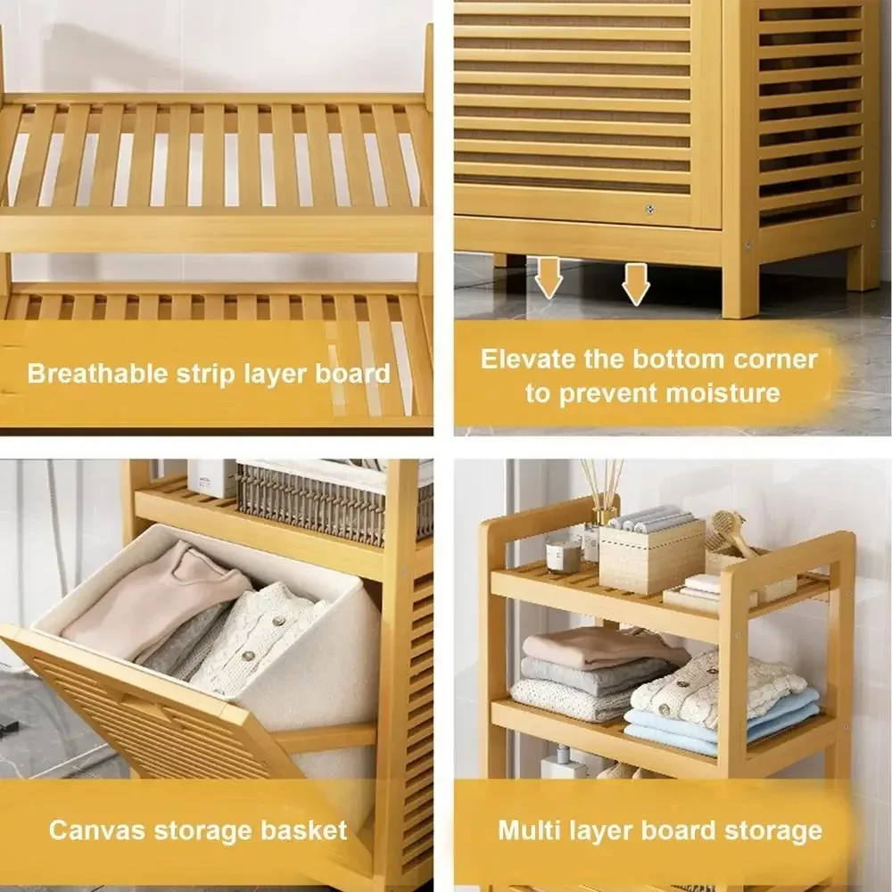 Dirty Clothes Storage Basket Side Rack With Shelf Wooden Storage Hamper Multi-function 3/4 Tier Bathroom Racks Laundry Hamper