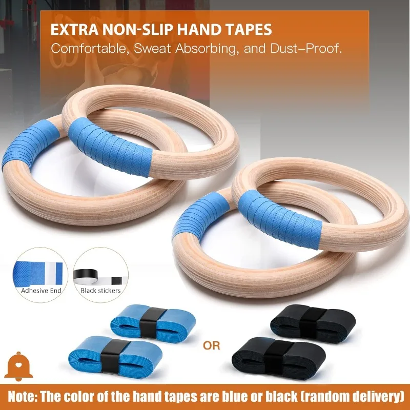 1 Pair Wood Gymnastics Rings with Adjustable Straps GYM Ring for Kids Adult Home Fitness Pull Up Strength Training 6