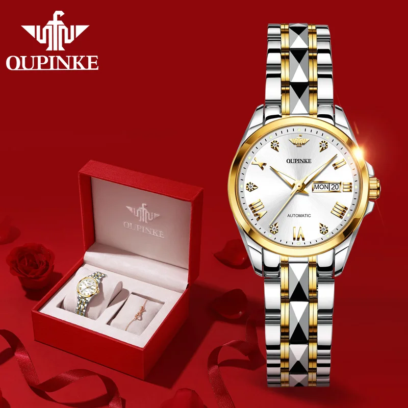 

OUPINKE Original Automatic Mechanical Watch for Women Japan Movement Swiss Luxury Brand Sapphire Mirror Bracelet Watch Lady Set
