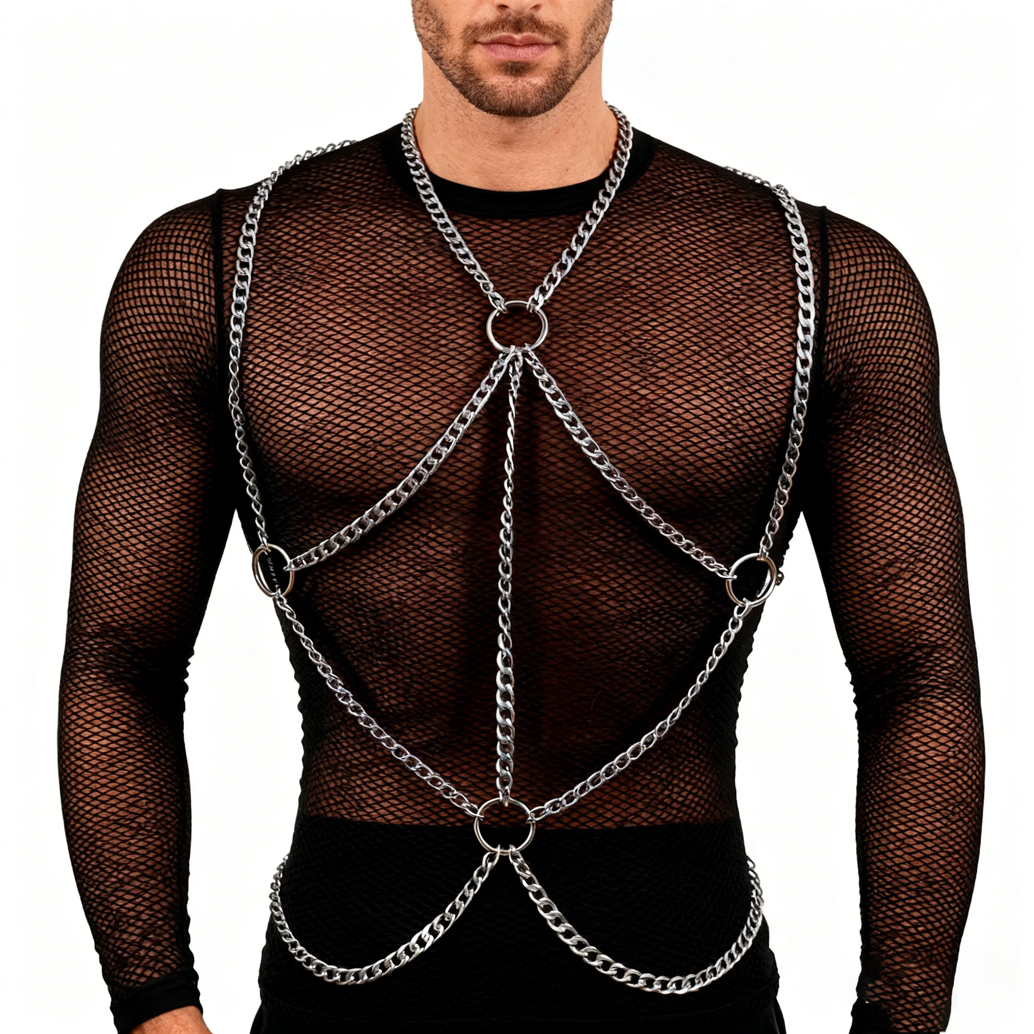 Rock Multilayer Metall Quasten Taille Bauch Kette Halskette für Männer Punk Silber Farbe Sommer Party Strand Club Körper Gürtel