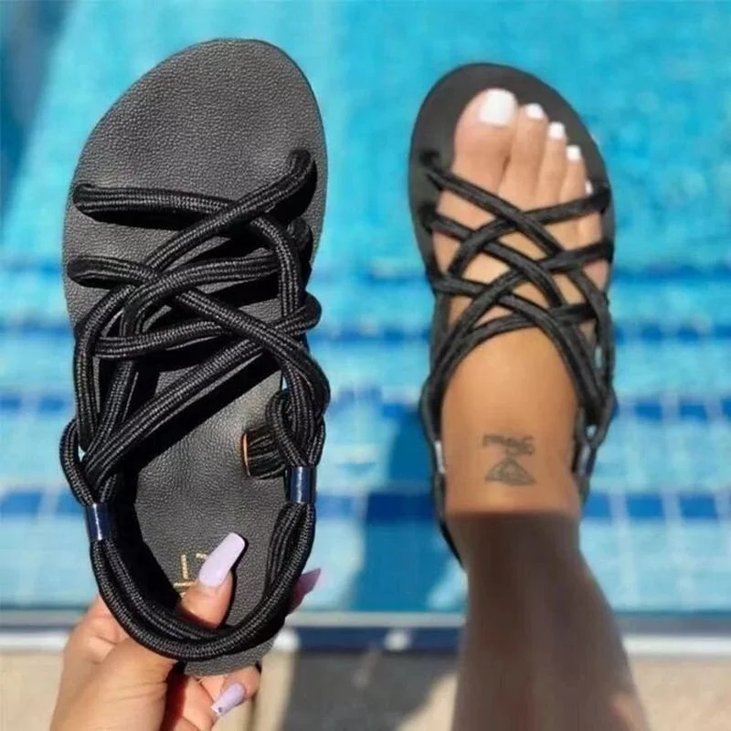 2021 summer new style flat sandals women's plus size rope strap set foot beach sandals sandalias mujer 2021 zapatos mujer Casual 