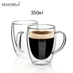 Set of Double Wall Glass Coffee Mugs with Handle - 350ml Transparent Cappuccino and Tea Cups - 301 - 400ml (2PCS)