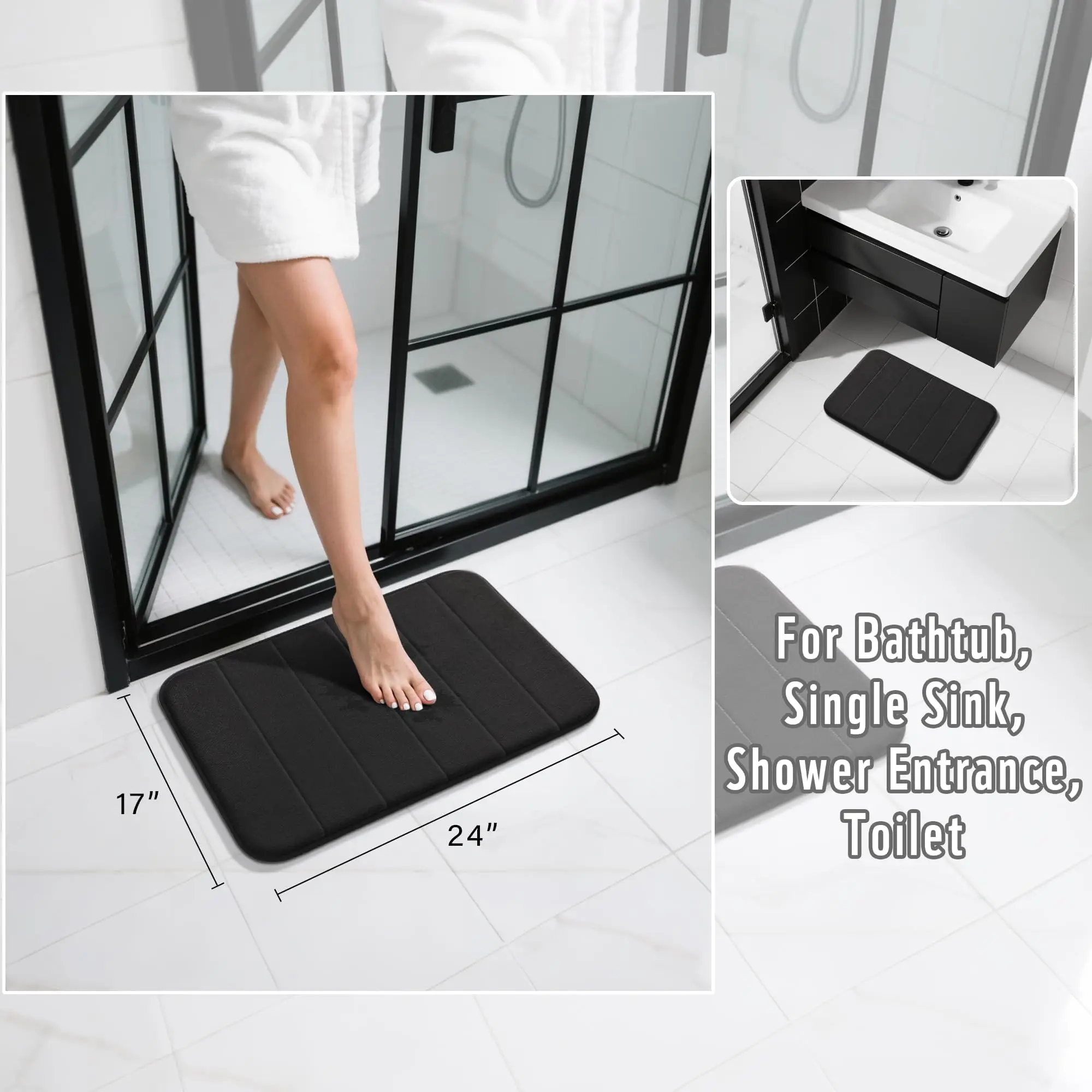Luxurious Quick-Dry Memory Foam Bath Mat - Super Soft & Absorbent, Non-Slip Rug