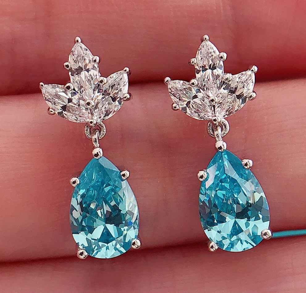 1.89 carat Blue Sapphire Drop Earrings on White Gold | Marctarian