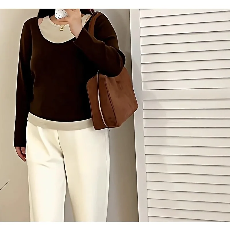 Grande taille vêtements pour femmes Design Sense faux deux pièces haut 2025 automne gros Mm tempérament décontracté