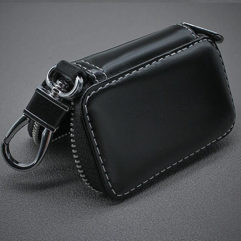 Luxurious Leather Zipper Keychain with Car Emblem Badge