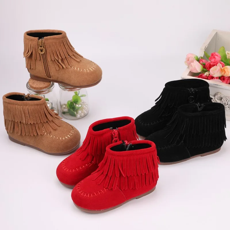 

Girl Boots Winter Shoe New Tassel Kid Short Boot Cotton Shoes Plush Snow Boot Fashion Ankle Boot Girl Shoe All Match Kid Shoes