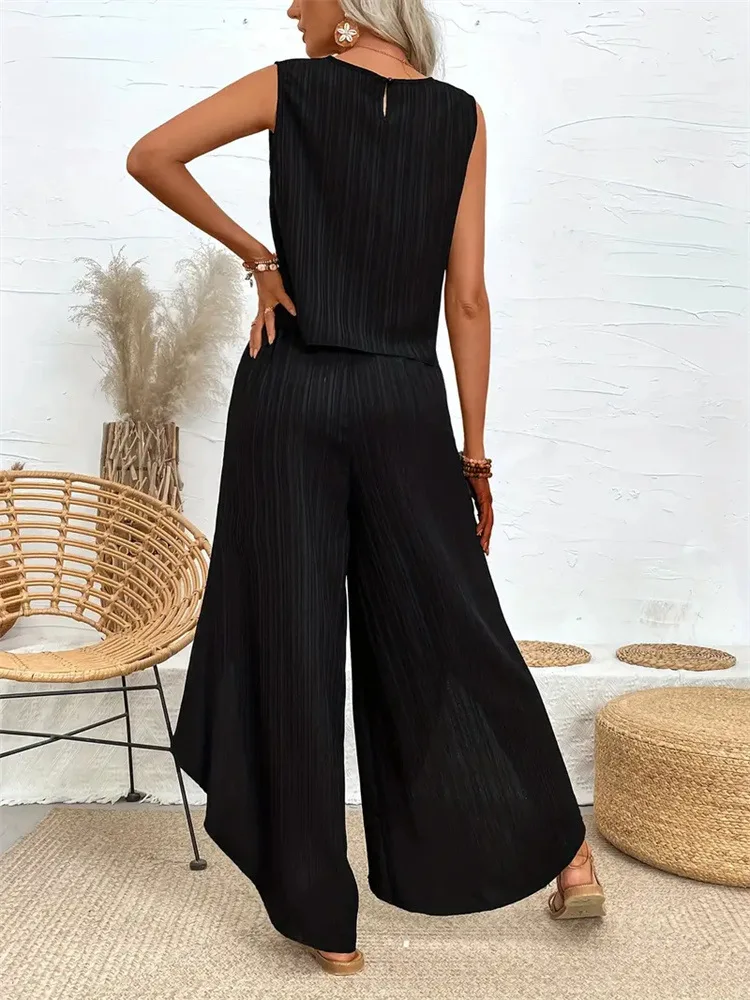 Fashionable Set Relaxed Oversized Comfortable Set Sleeveless Crewneck T-Shirt Set Summer-Ready Lightweight Casual Ensemble - Image 2
