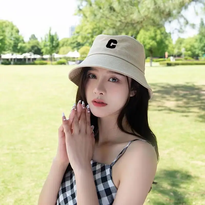 

Causal Fisherman Hats for Women Solid Color Cotton Letter C Bucket Hat Men Spring Summer Autumn Outdoor Korea Panama Fishing Hat