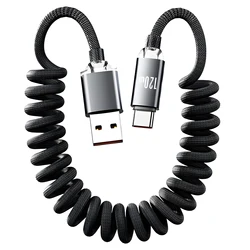 High - Power USB - C Fast Charge Spring Cable with Telescopic Car Charger - 1m (USB A to C)
