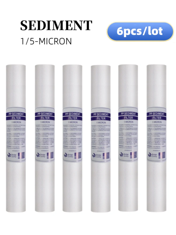 6pcs 20 INCH 1&5 Micron PPF/Sediment Water Purifier Front Filter Cartridge Replacement Reverse Osmosis