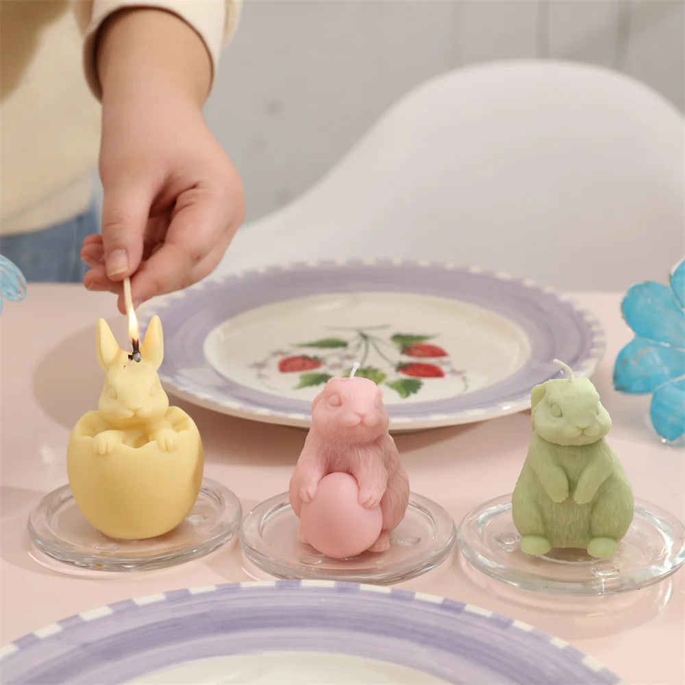 Nicole Easter Bunny Candle Silicone Mold Handmade Rabbit Aromatherapy Candle Molds for Making Easter Home Decoration