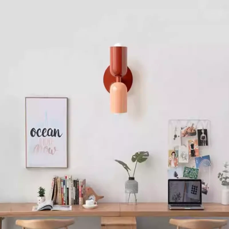 E27 Nordic Wall Lamp LED Macaron Minimalist Sconce Bedroom Bedside Living Room Study Aisle Indoor Home Decoration Light