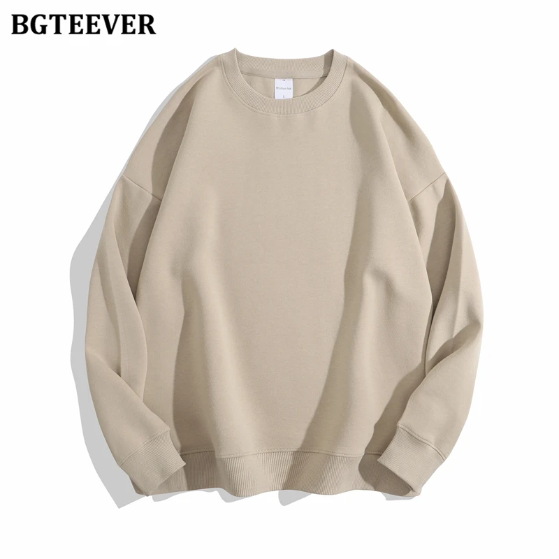 BGTEEVER Casual O-neck Loose Women Pullovers Spring Autumn Long Sleeve Basic Cotton Sweatshirts for Women