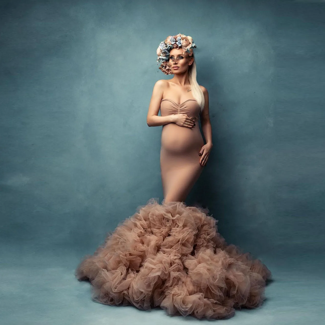 

Personalized Maternity Dresses Mermaid Tulle Photoshooting Stretchy Maternity Dress Babyshower Sweetheart Custom Made Lush