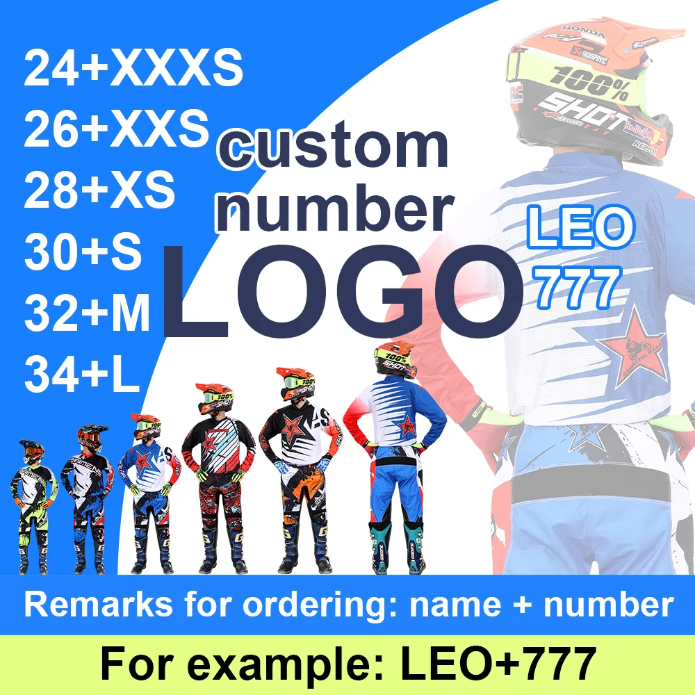 

motocross gear set adult small size XXXS/XXS/XS/S/M/L Racing Jersey Pants MX BMX Customized name LOGO number team uniform