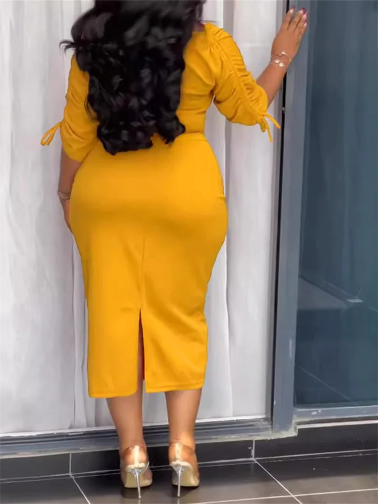 Wmstar Plus Size Dresses for Women Bodycon Stretch Elegant Bandage Sleeve Split Hem Maxi Dress Summer Wholesale Dropshipping