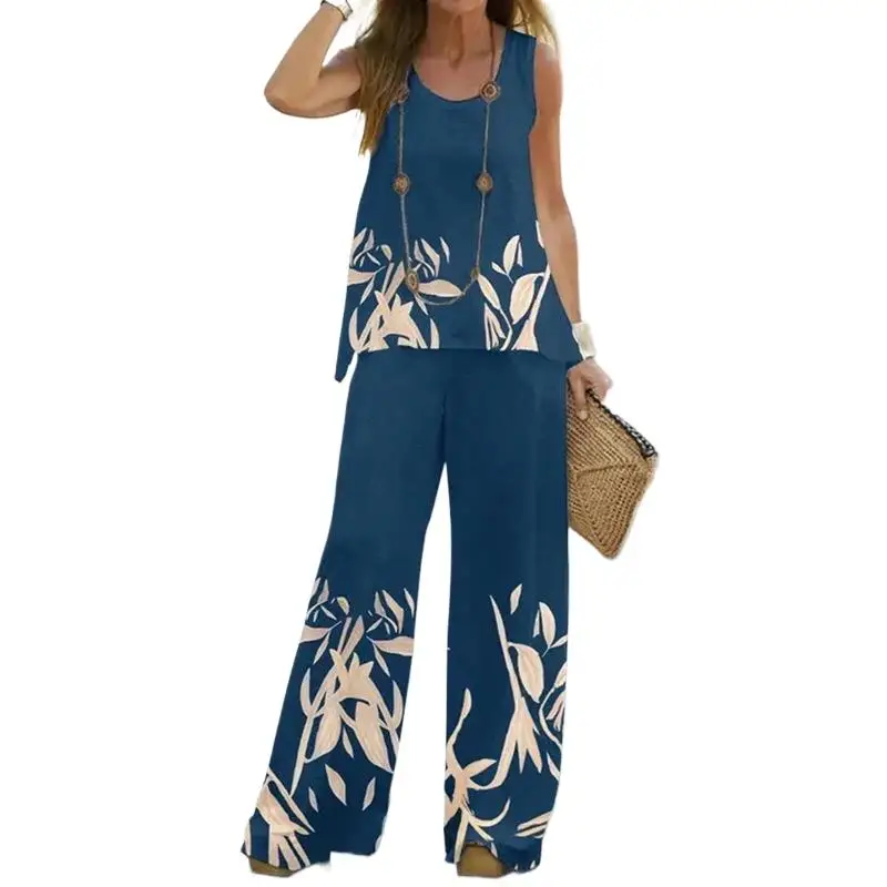 Women Floral Tank Top and Wide Leg Pant Sets