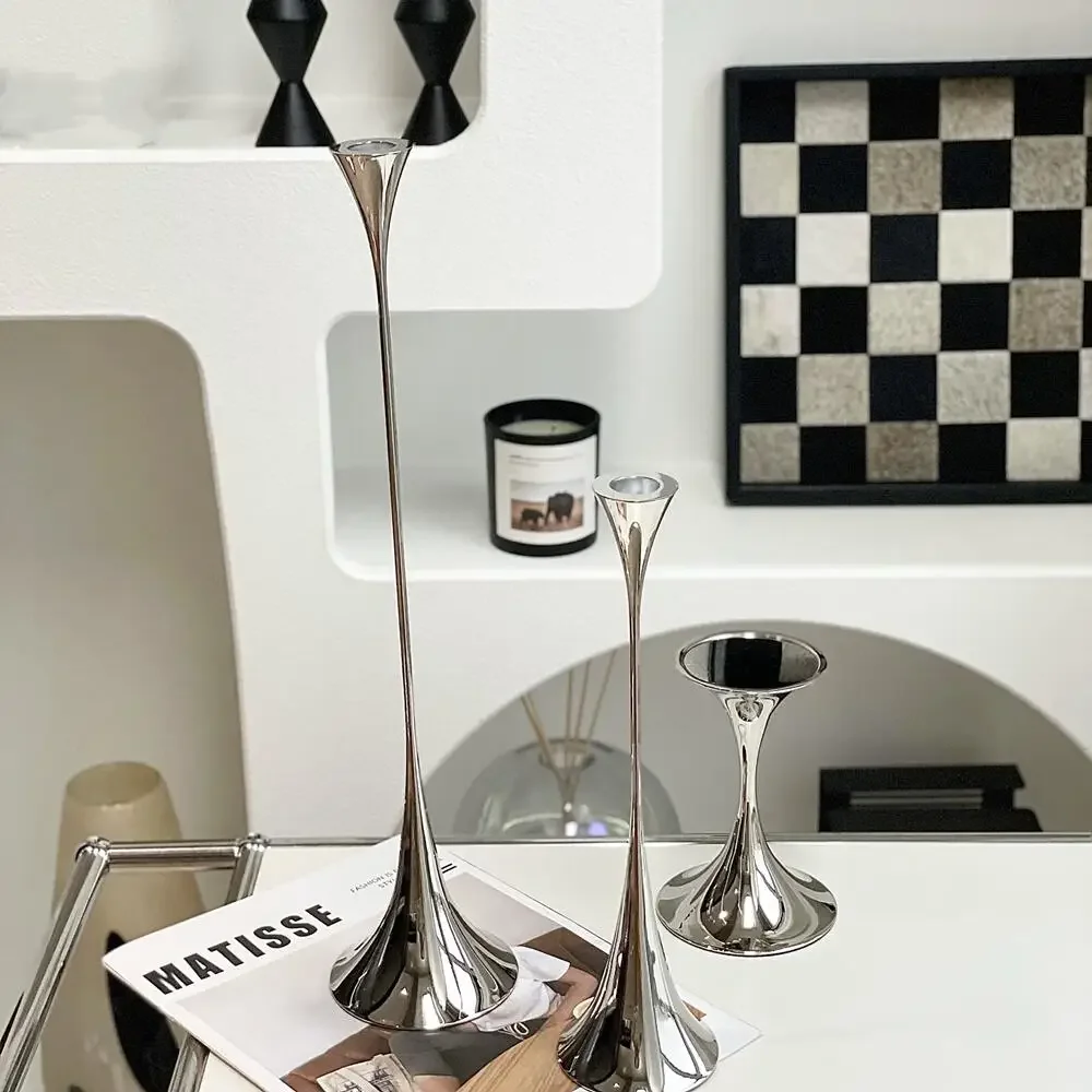 Metal Candle Holder Nordic Modern Luxury Silver Candlestick Wedding Party Candlelight Dinner Living Room Decore Home Ornament 4