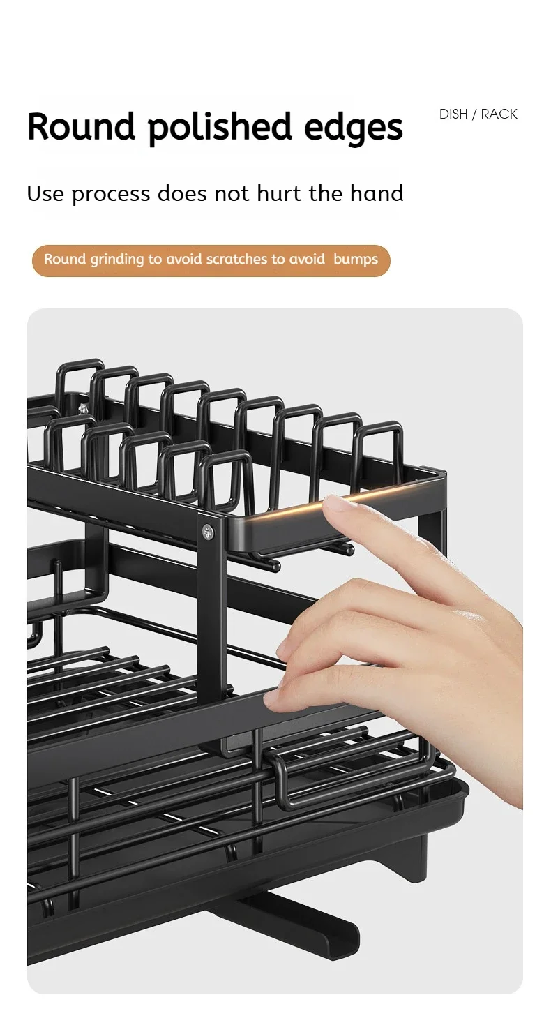 Adjustable Stainless Steel Dish Drying Rack with Drainboard - Over Sink Plate Organizer