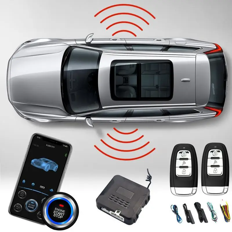 Keyless Entry Car Alarm System Push Button Start Kit With Remote Start Car Alarm Wireless Mobile Phone Control Smart Anti-Theft for mercedes benz cls class 2014 2017 add car push start stop remote starter and keyless entry with new key mobile phone app