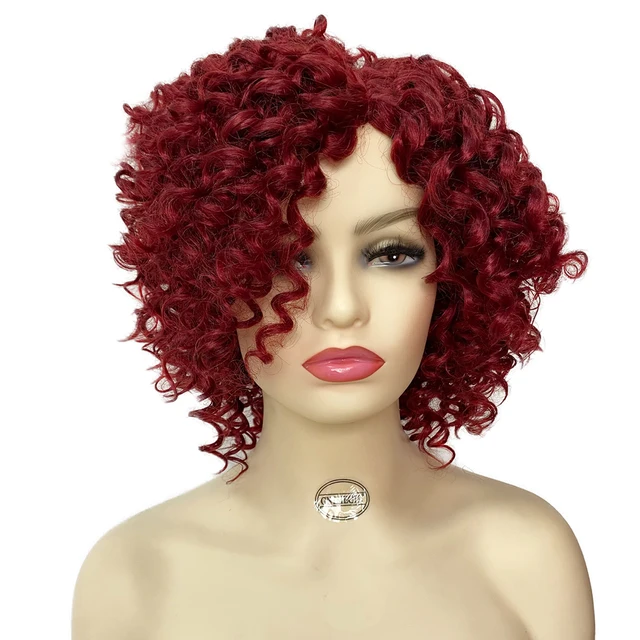 Synthetic African American Wig Natural Synthetic Short Afro Kinky Curly Wig Female Hair Ombre Brown Waving Wig for Woman Sale Red